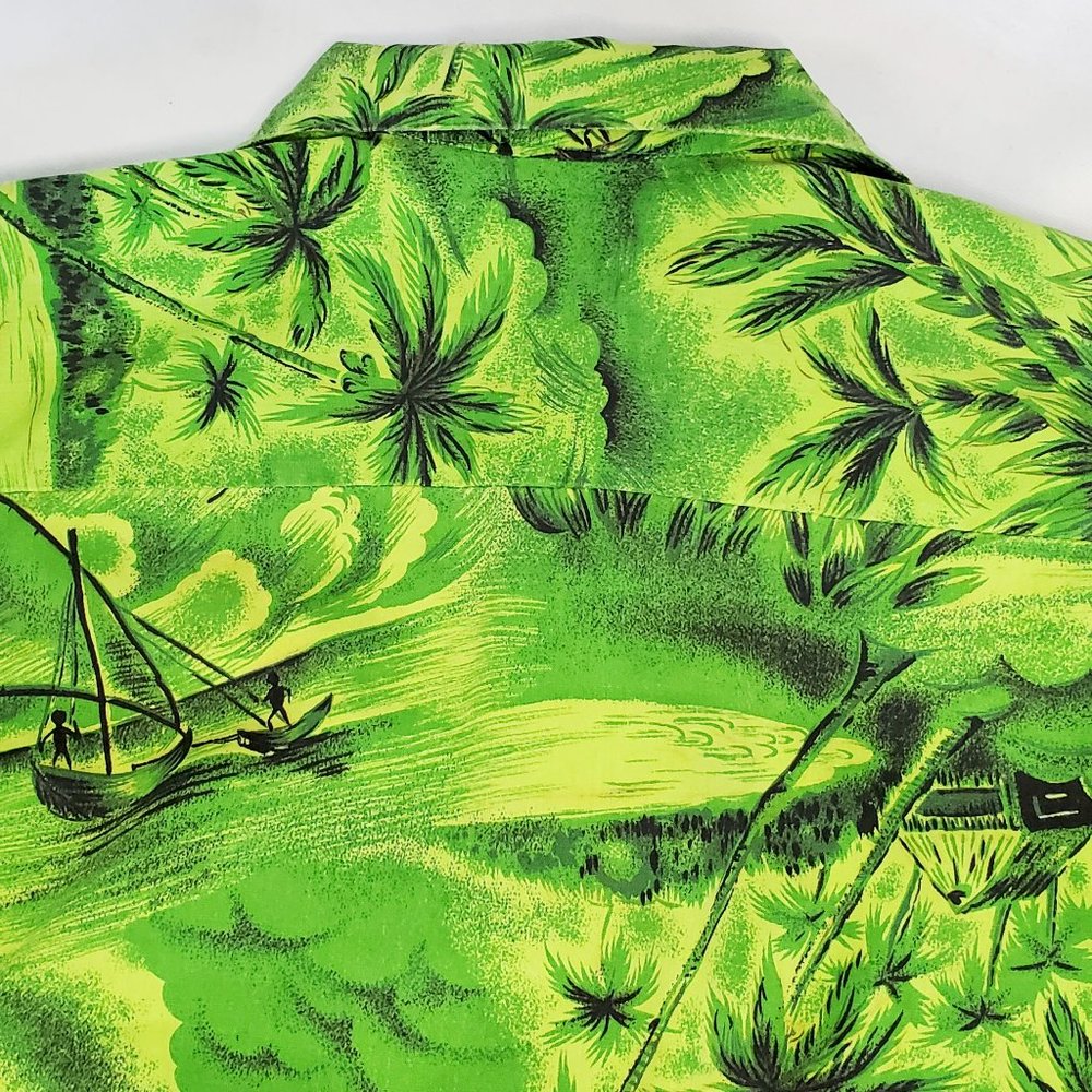 Vintage Princess Peggy Mens 1950s Hawaiian Hawaii Shirt Green L/XL - Picture 10 of 10